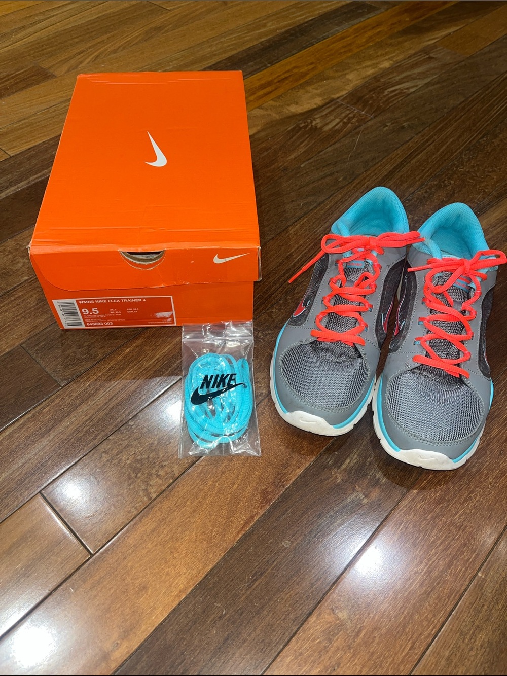 Nike Women’s Size 9 1/2 Gray Sneakers with Teal and Coral Accents